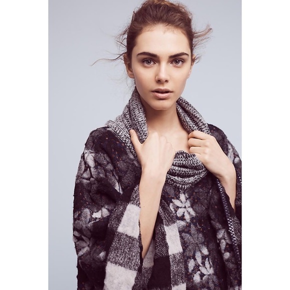 Anthropologie NEW Wintertide Reversible Wool Blend Poncho O/S - Picture 3 of 13